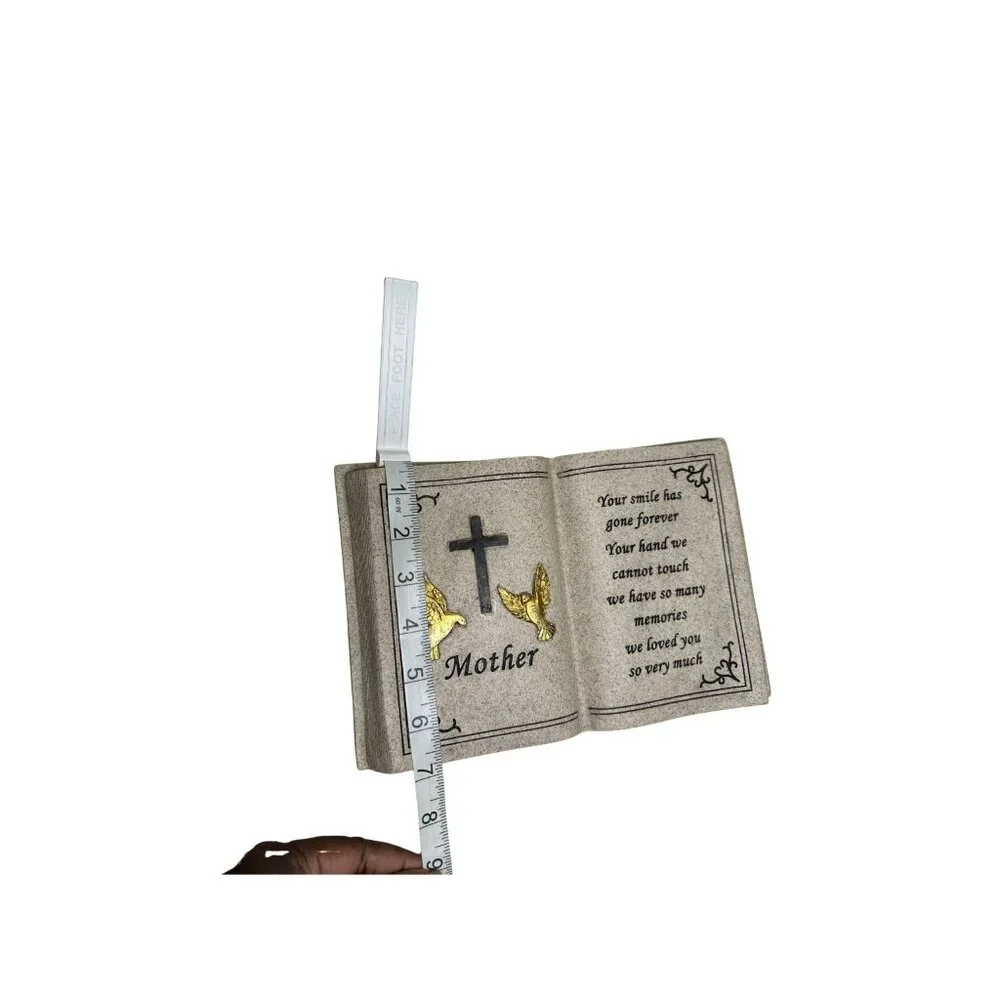 Mother's Memorial Sculpted Open Book Plaque, Cross & Doves, In Loving Memory Mum